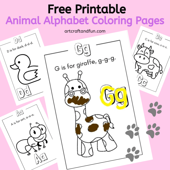 Animal alphabet n coloring pages printable