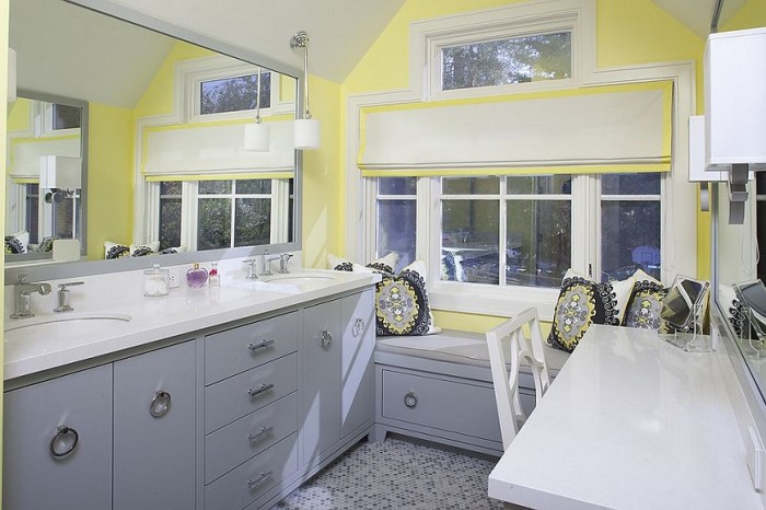 Gray yellow bathroom decor