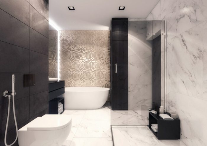 Black white gold bathroom decor