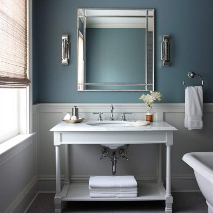 Bathroom decor blue and gray