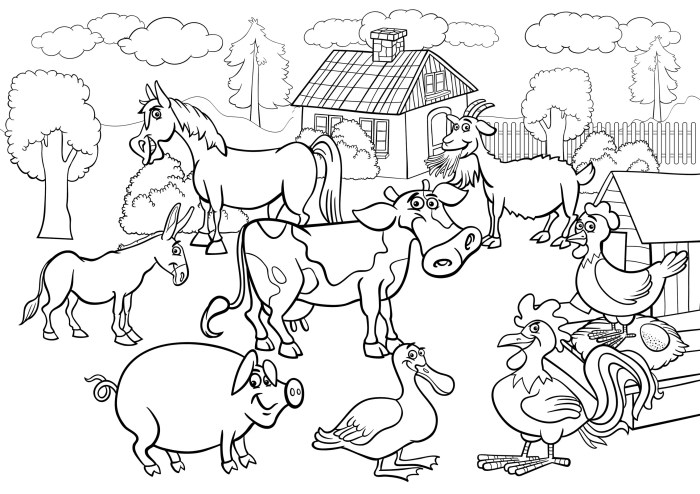 Farm animals cartoon for coloring book