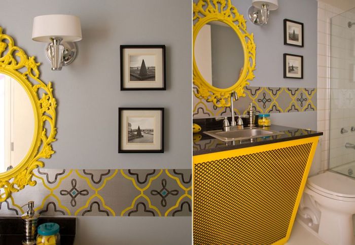 Bathroom decor yellow and grey