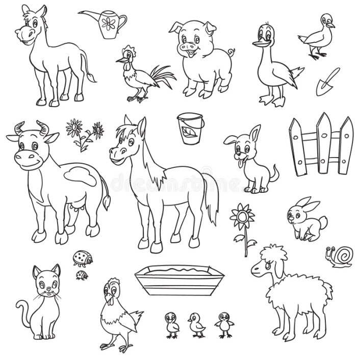 Farm animals cartoon for coloring book