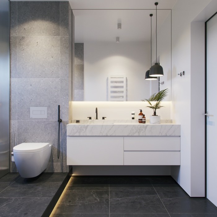 Modern gray and white bathroom decor