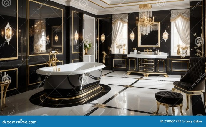 Black white gold bathroom decor