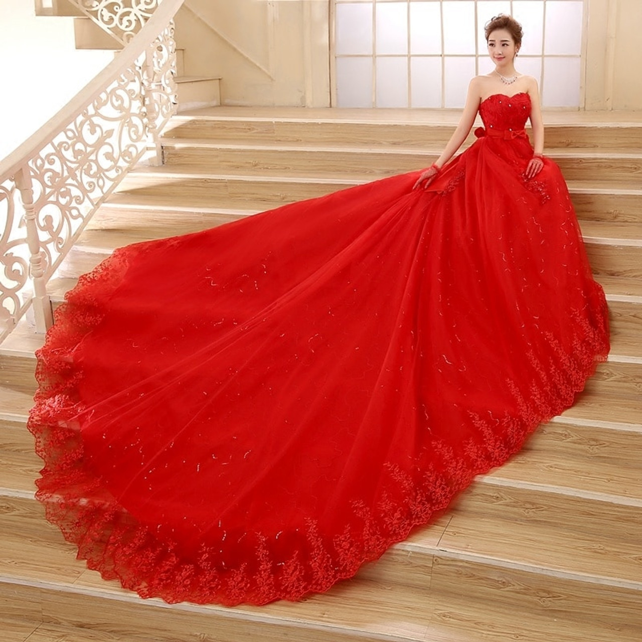 Ball satin wedding red dress gowns dresses beaded aliexpress pocket halter bridal lace sexy