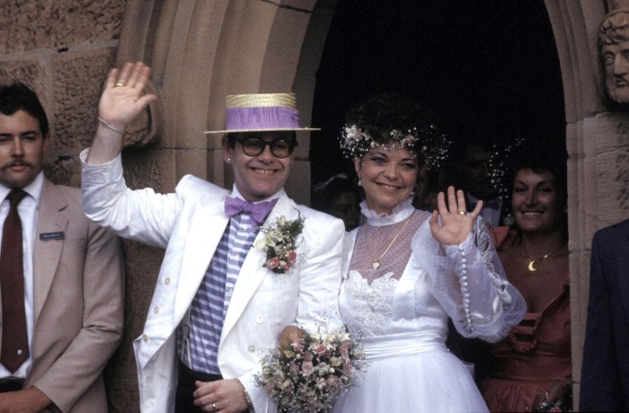 Elton john wedding dress